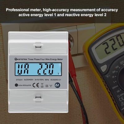 KETOTEK 3 Phasen Stromzähler AC Ampere Volt Leistung Energiemonitor Top Hat Din Rail Bidirektionaler