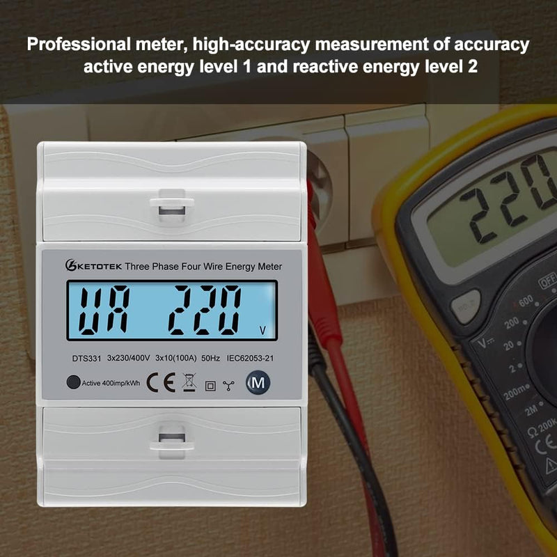 KETOTEK 3 Phasen Stromzähler AC Ampere Volt Leistung Energiemonitor Top Hat Din Rail Bidirektionaler