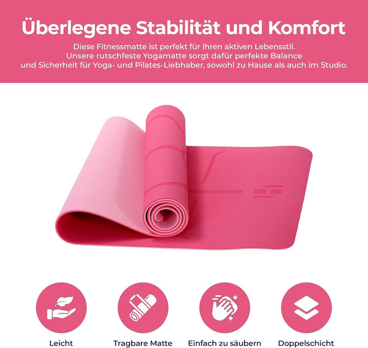 Habib Yogamatte Set mit Yogablöcken – Rutschfeste gepolsterte Fitnessmatte inkl. Tragetasche mit Sch