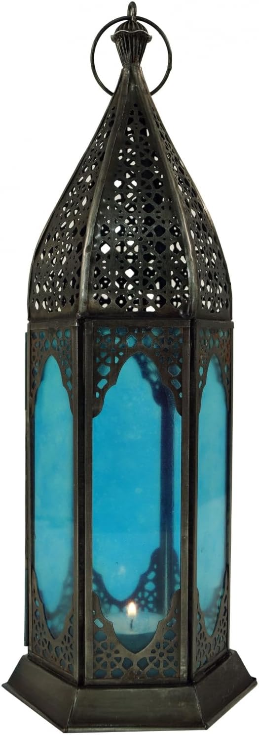 GURU SHOP Orientalische Metall/Glas Laterne in Marrokanischem Design, Windlicht, Lila, Lila