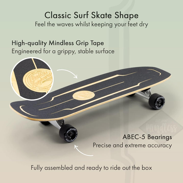 Mindless Longboards Surf Skate Longboard Skateboard Unisex Erwachsene 9.5" Schwarz (Black), 9.5" Sch