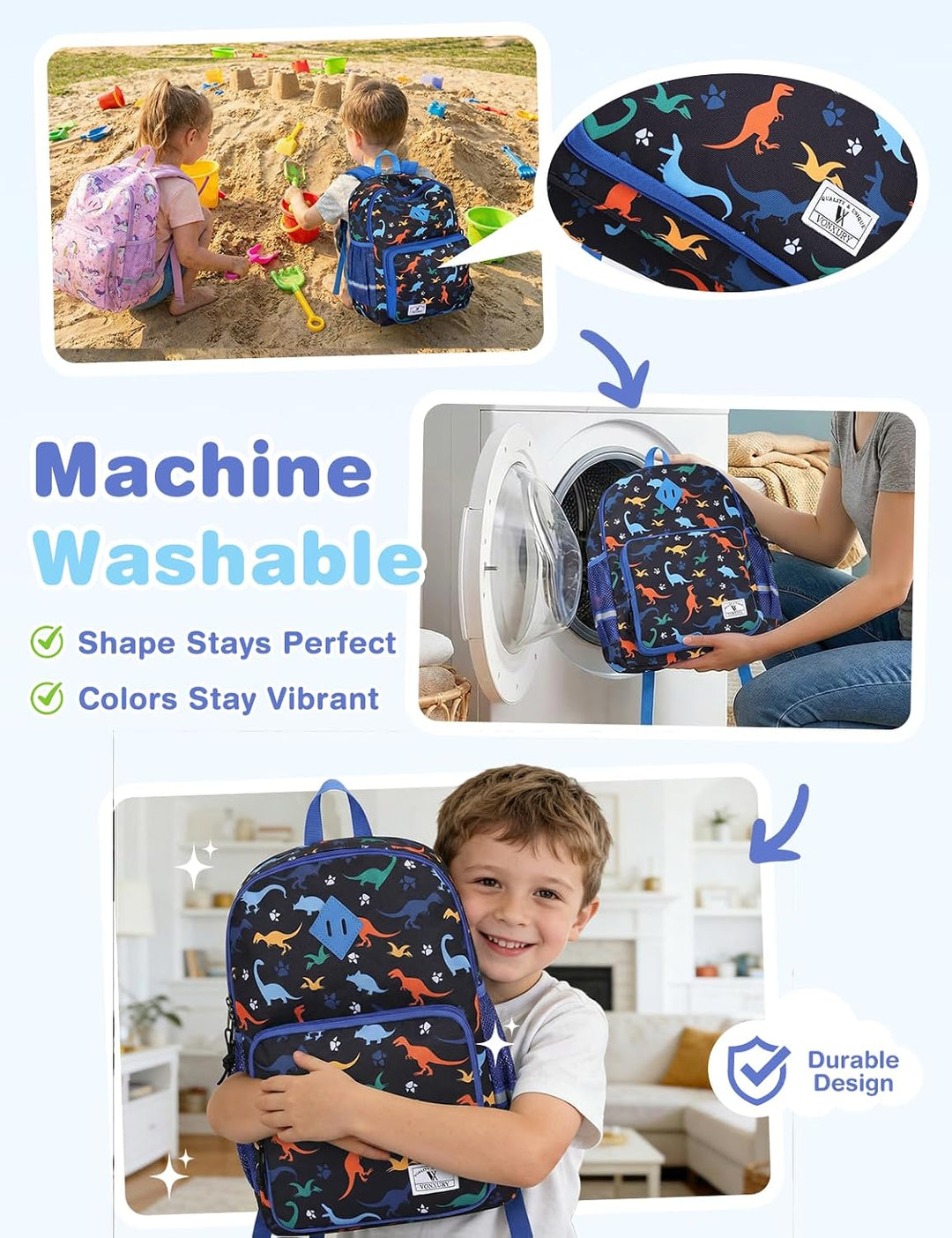 VX VONXURY Schulrucksack, Convertible Vorschule Kleinkind Jungen Bookbag Passt A4 Ordner (Blue Shark