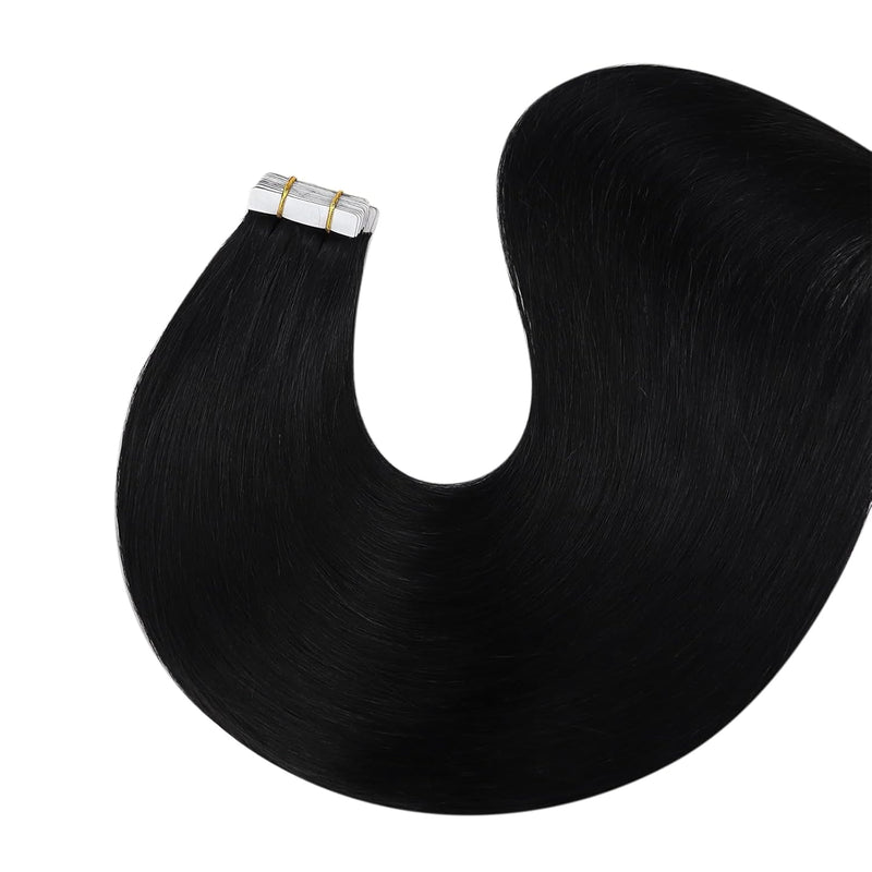 Fshine Extensions Tape in Echthaar 45cm Schwarze Extensions Echthaar Haar 20 Stück Tapes Echthaar Ex