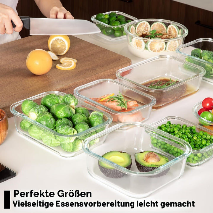 5er-Pack Borosilikatglasbehälter mit gehärtetemDeckel, 1040 ml/ 4,4 Tassen, luftdichtes Mahlzeiten-V