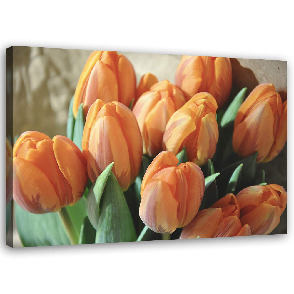 Feeby Leinwandbild Tulpen Bild Kunstdruck Pflanze Orange 70x50 cm Leinwandbild 70x50 cm Orange_B, Le