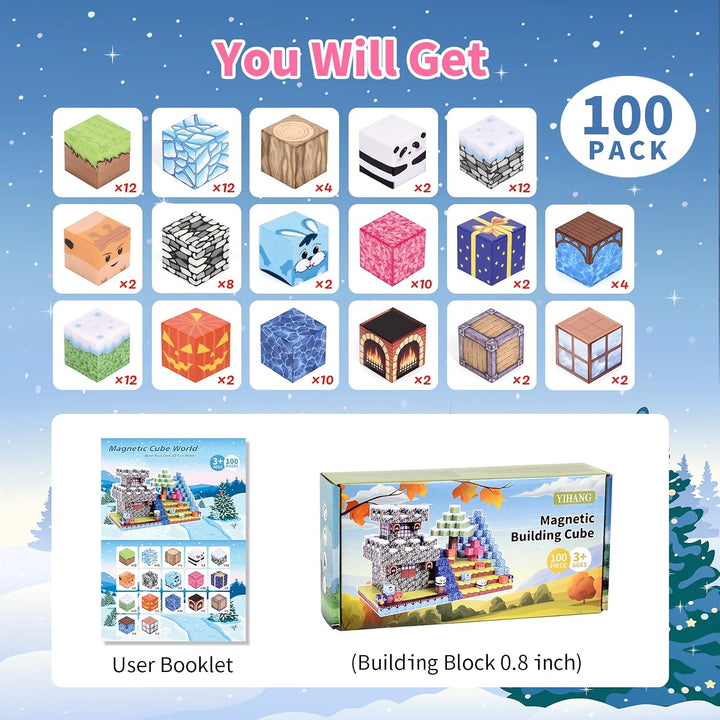 100Pcs Magnetische Bauklötze für Kinder, Build Magnet Ice Castle World Set, Magnet Spielzeug Geburts
