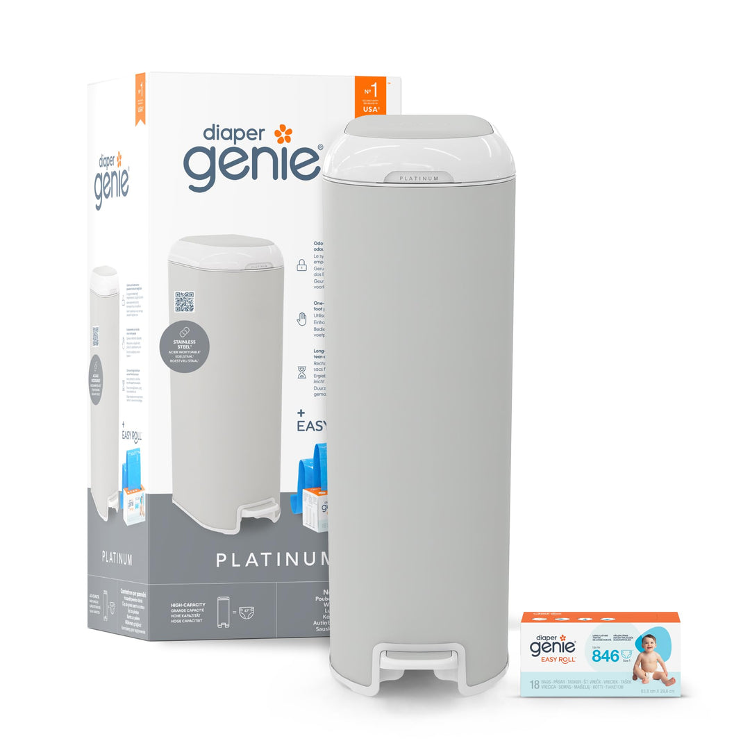 Diaper Genie Platinum Edelstahl Windeleimer mit Fusspedal, neuartiges System mit abreissbaren Beutel