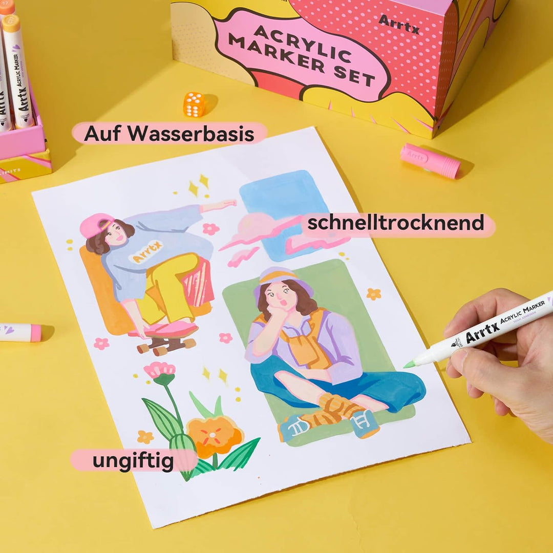 Arrtx 120 Acrylstifte für Steine Wasserfest, Graffiti Acrylstifte Marker Pinsel Spitze, Acrylmarker