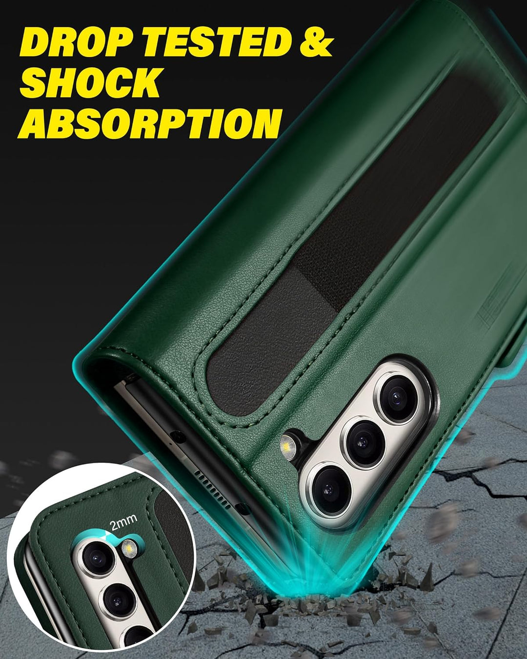 TUCCH Hülle für Galaxy Z Fold 5 Handyhülle 2023 RFID Blocker Stossfeste Tasche S Pen Halter Standfun