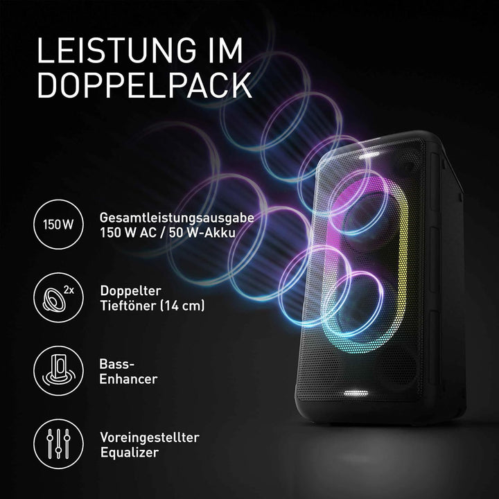 Panasonic SC-BMAX10E-K Tragbarer Party-Lautsprecher mit Bluetooth, integrierter Beleuchtung, 150 W,