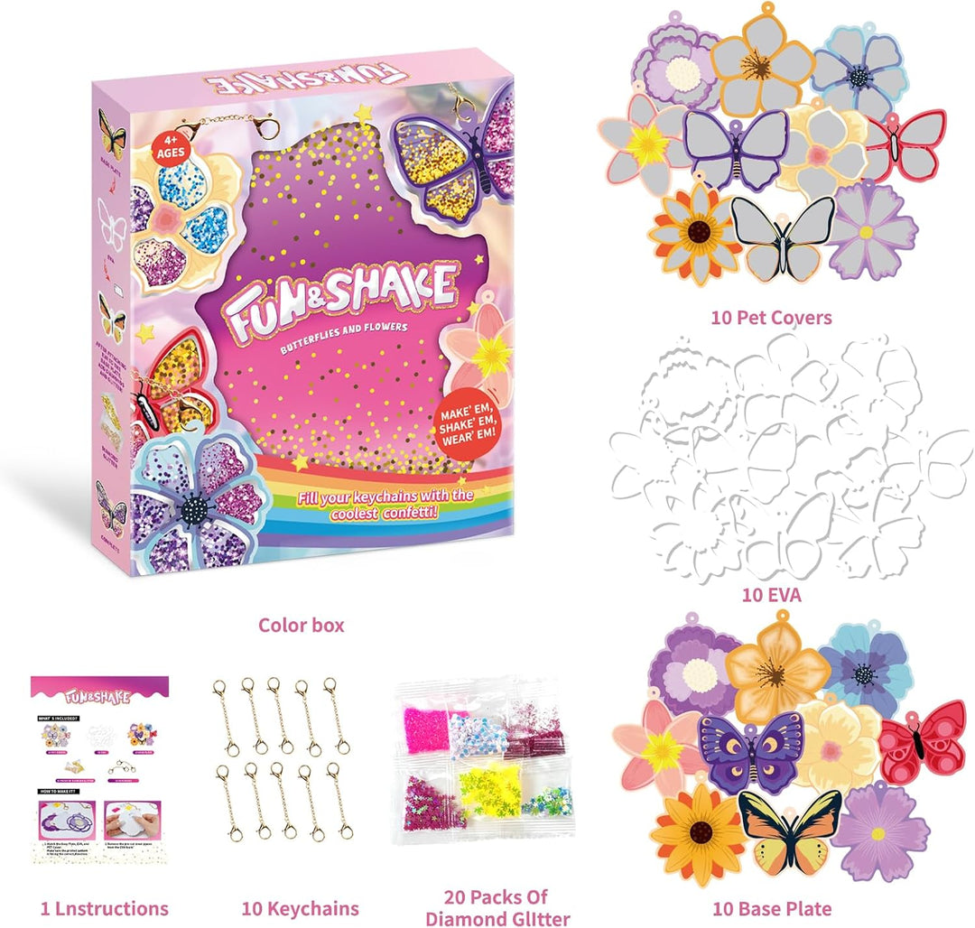 Afufu Shake-its Glitzer Bastelset, DIY Schlüsselanhänger Shaker Kit für Kinder 4-9 Jahre, Kreative B