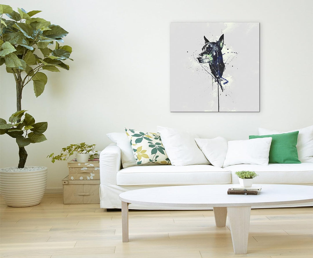 Paul Sinus Art Dobermann 60x60cm Keilrahmenbild Kunstbild Aquarell Art Wandbild auf Leinwand fertig