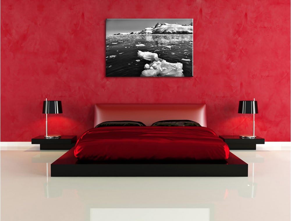 Pixxprint Monocrome, Eisbrocken im Meer Arktis, Format: 100x70 auf Leinwand, 100x70