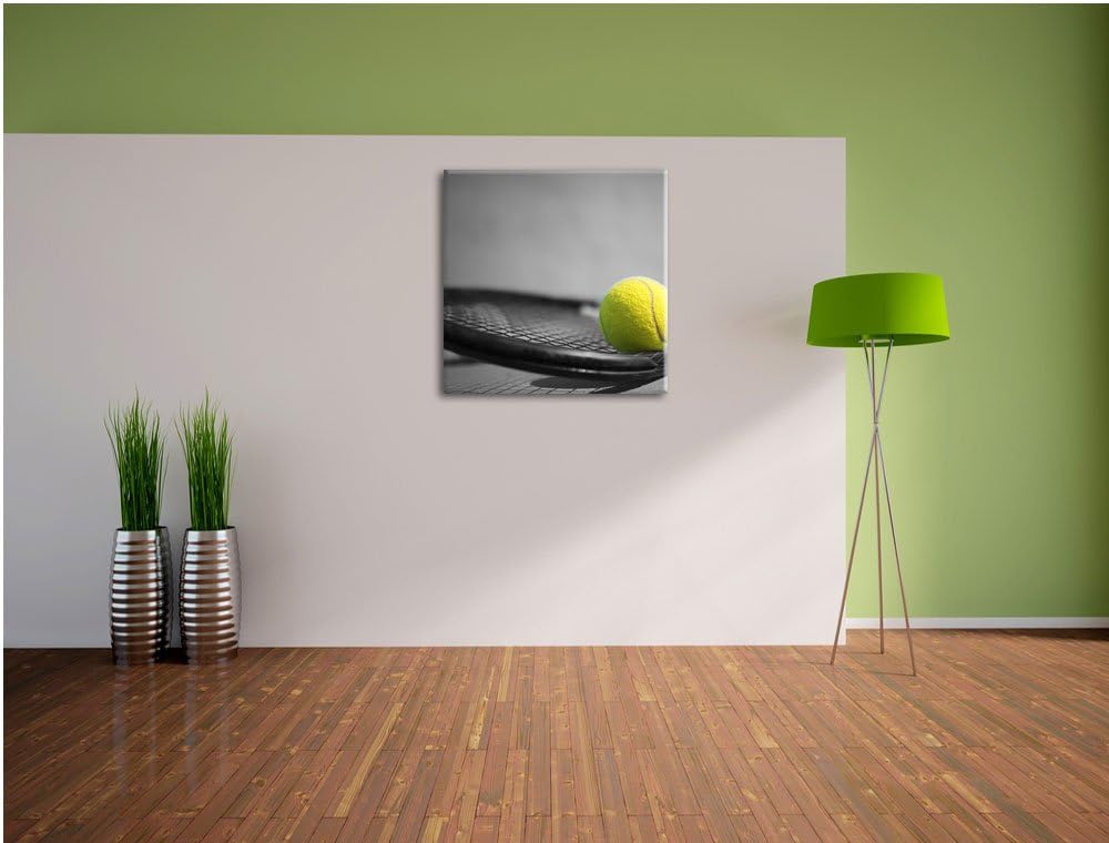 Pixxprint Tennisball Schläger als Leinwandbild/Grösse: 70x70 cm/Wandbild/Kunstdruck/fertig bespannt,