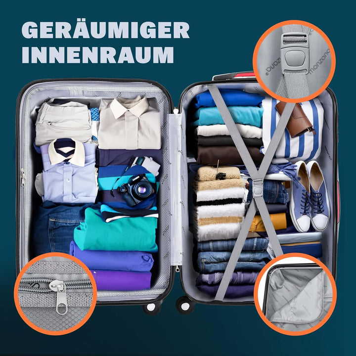 Monzana® Koffer Baseline Handgepäck ABS Hard Case Gehäuse gummierte Rollen Teleskopgriff Zahlenschlo