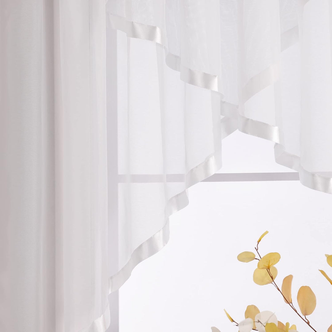 HongYa Kuvertstore transparenter Voile Gardine mit Satinbänder Kräuselband Vorhang H/B 120/450 cm We