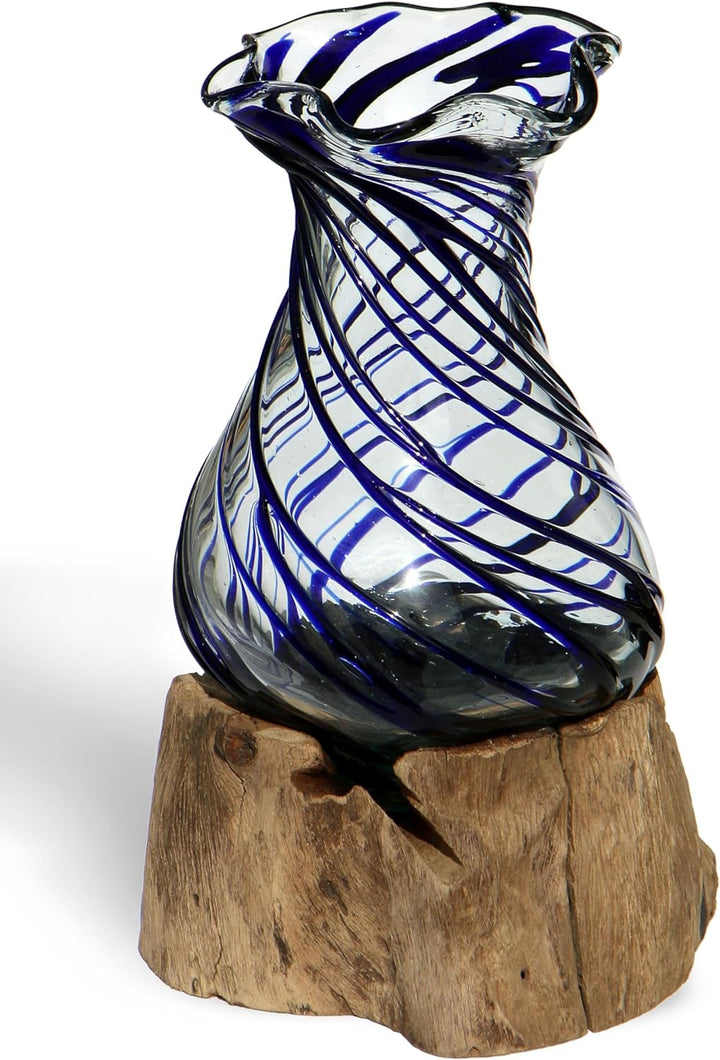 Wogeka - Glas Vase Venezia auf Wurzel-Holz - im modernen Style als Geschenk-Idee zu Weihnachten Gebu