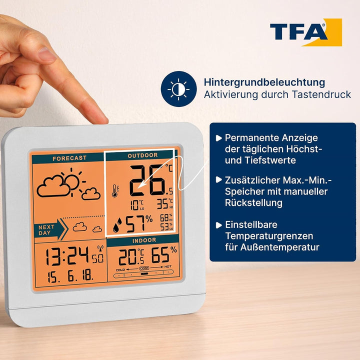 TFA Dostmann SKY Funk-Wetterstation, 35.1152.02,Wetterstation Funk mit Aussensensor, Wettervorhersag