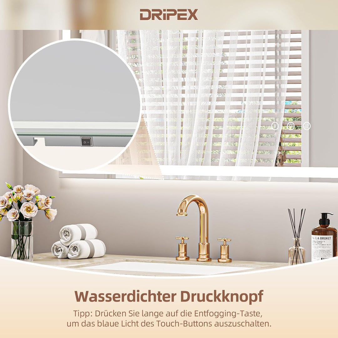 Badezimmerspiegel Led Badspiegel, Speicherfunktion, Touch-Schalter, Druckknopf, Dimmbar, 3 Lichtfarb