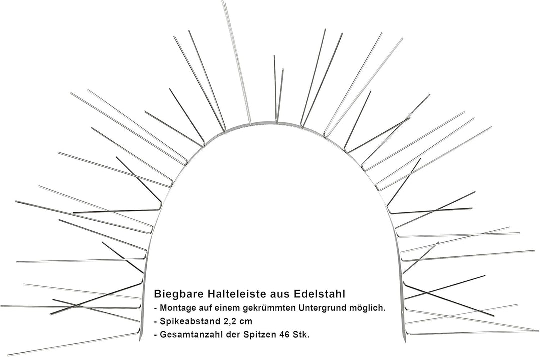 Profi Edelstahl Taubenspikes 6 Reihig - Effektive Taubenabwehr- Vogelabwehr Edelstahlleiste Spikes f