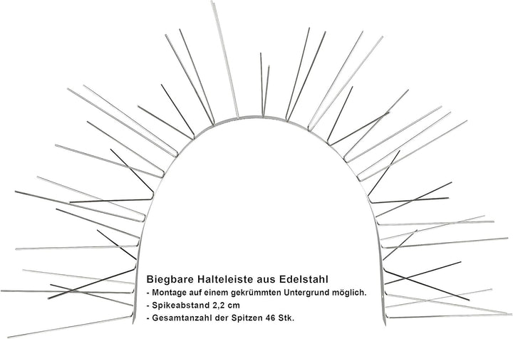 Profi Edelstahl Taubenspikes 6 Reihig - Effektive Taubenabwehr- Vogelabwehr Edelstahlleiste Spikes f