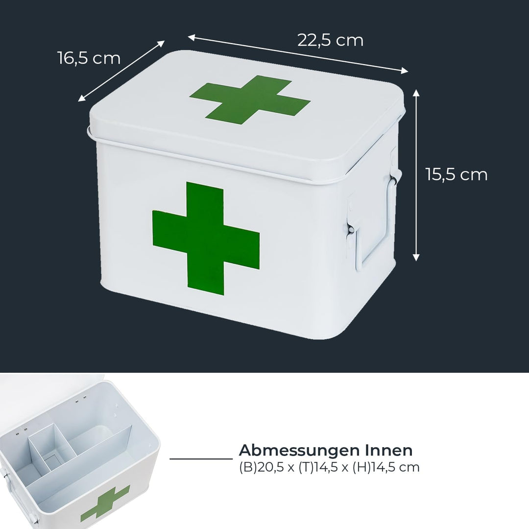 HMF Hausapotheke aus Metall zur Medikamenten Aufbewahrung | 22,5 x 16,5 x 15,5 cm | Weiss 22.5 x 16.
