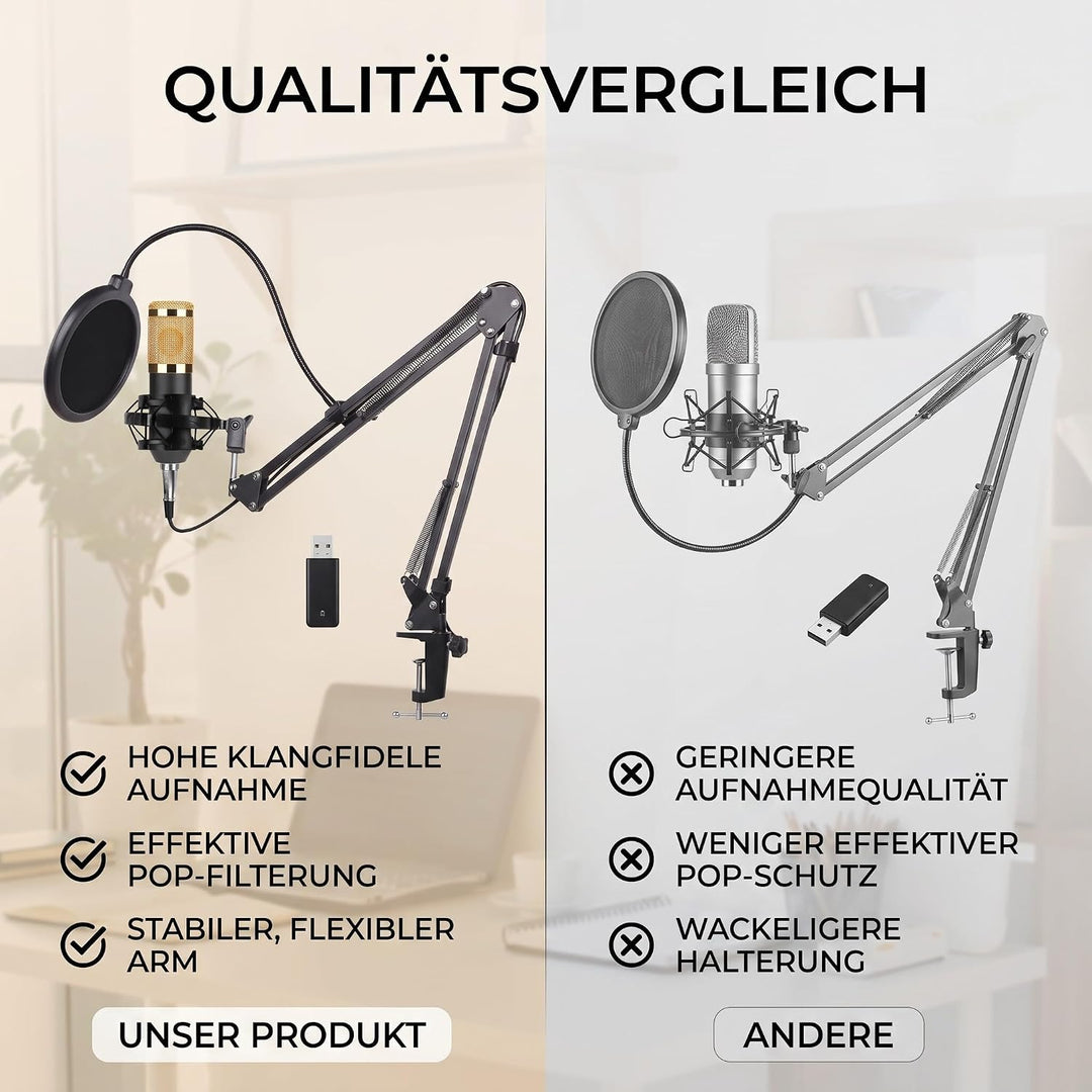 Profi Studio Kondensator Mikrofon Set, Micro mit Arm Ständer Filter Foam Kit USB Adapter Mikrofon Se