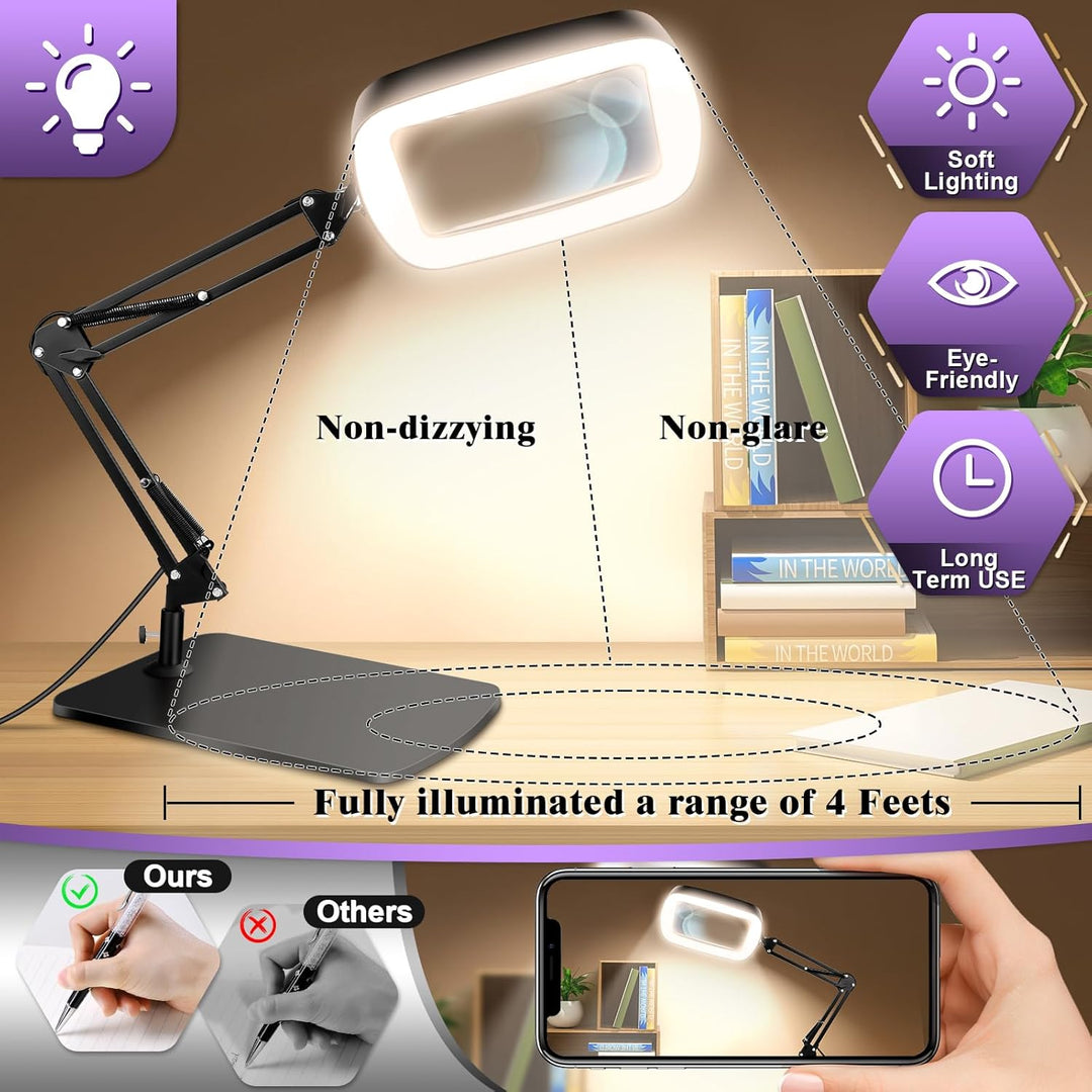 NZQXJXZ 10X 30X Lupe mit Licht und Ständer, 5 Zoll Rechteckige Tischlupe mit Beleuchtung, 72 LEDs, 3