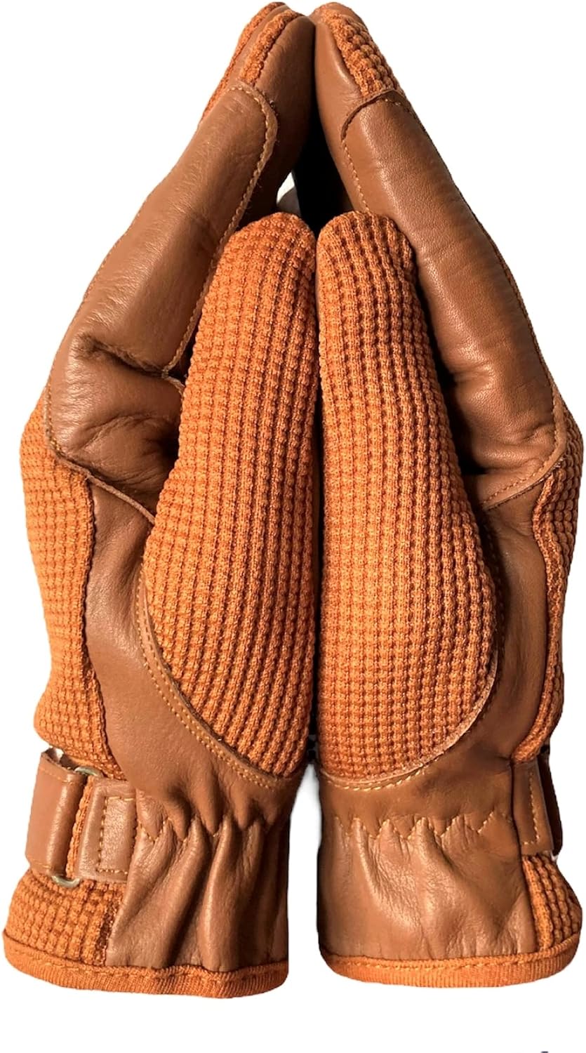 mustang eq Damen Reithandschuhe aus echtem Leder und Baumwolle, Premium-Qualität in Hellbraun, S