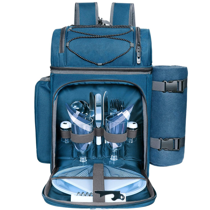 Hap Tim Picknick-Rucksack-Kühler für 2 Personen mit isolierter auslaufsicherer Kühltasche, Weinhalte