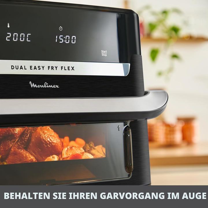 Moulinex Dual Easy Fry Flex, Luftfritteuse mit FlexCook Trennwand, 9 l Fassungsvermögen für bis zu 8