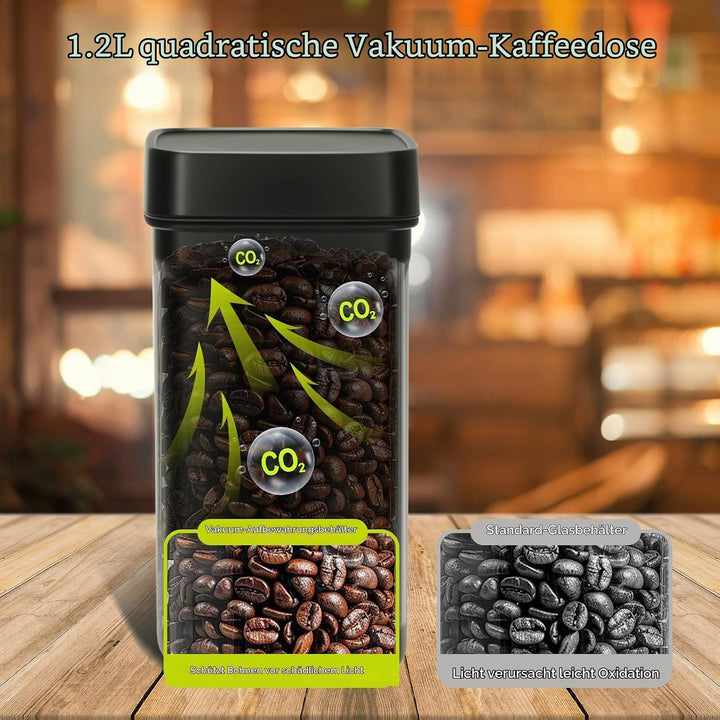 AiQInu Vakuum Kaffeedose mit Vakuumpumpe, 1.2L Edelstahl Behälter für Kaffeebohnen, Gemahlenen Kaffe