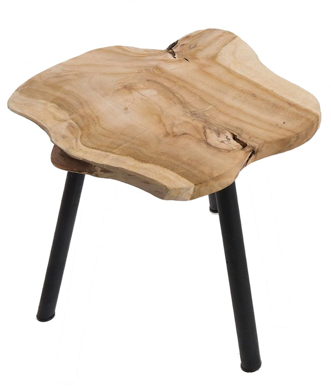 LS-LebenStil Beistelltisch Couchtisch Teakholz 44cm Hocker Braun Schwarz Massivholz Braun - Schwarz
