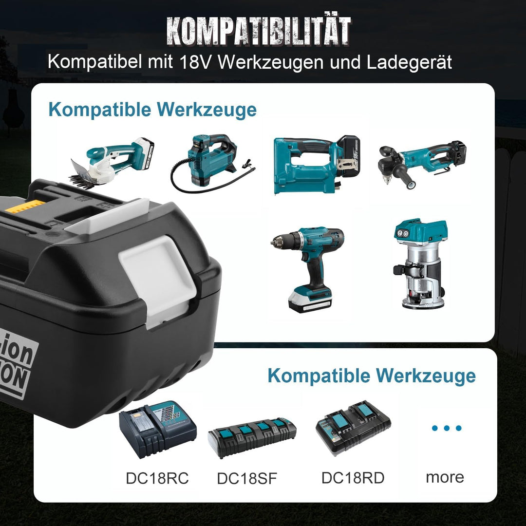 XNJTG [2 Stück] 5,0Ah 18V Akkus Ersatz für Makita 18V Akku BL1860 BL1850 BL1840 mit Dual Port Ladege