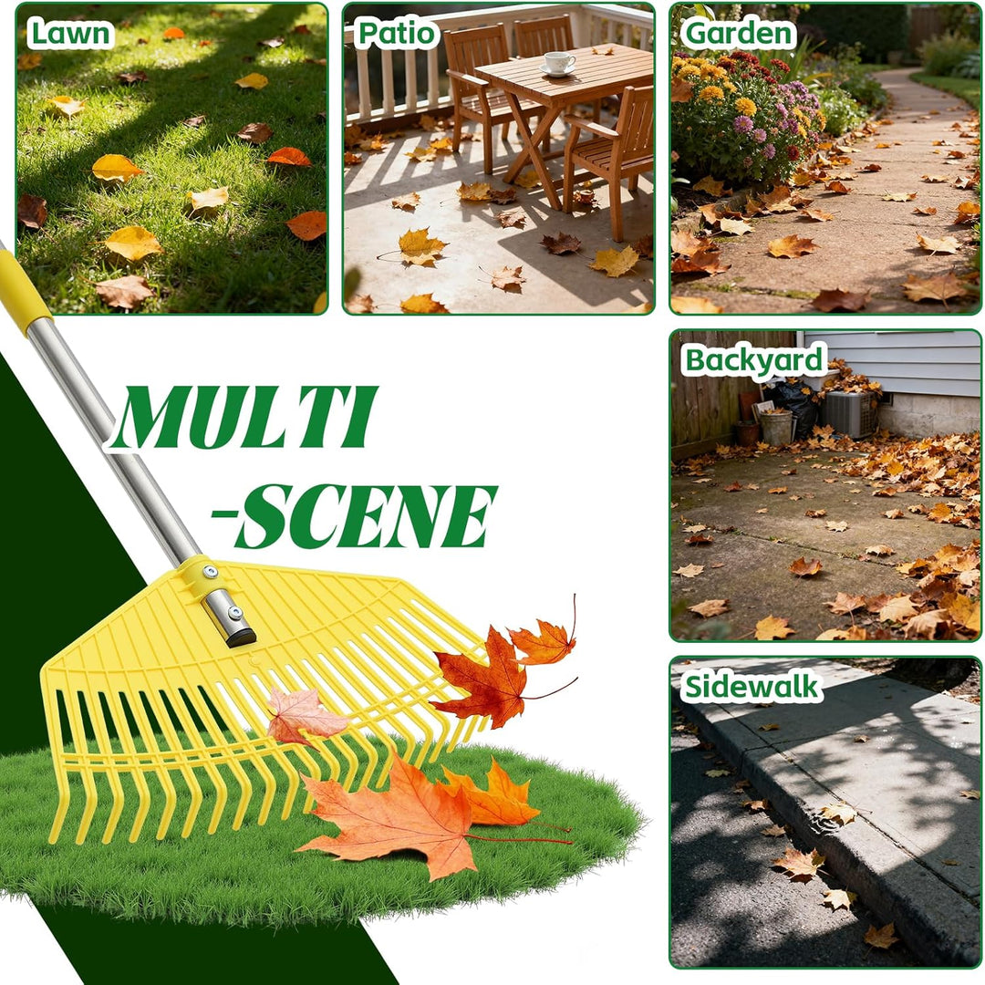 Gartenrechen, extrabreiter Laubrechen 42 cm, müheloses Aufräumen, 23 Flexible Zinken für rasenschone