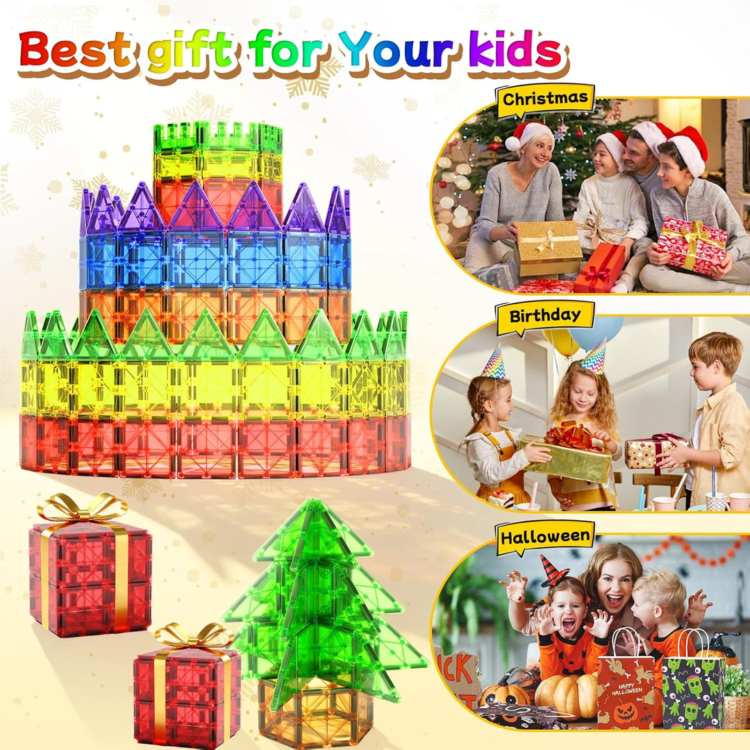 102PCS Magnetische Bausteine mit 2 Autos Magnetbausteine Kinder Magnetspiel Montessori Magnet Bauste