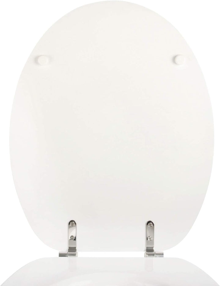 'aquaSu® WC-Sitz Bingo, Weiss, Toilettensitz mit Holz-Kern & Edelstahl-Scharnier, ovale Standard O F