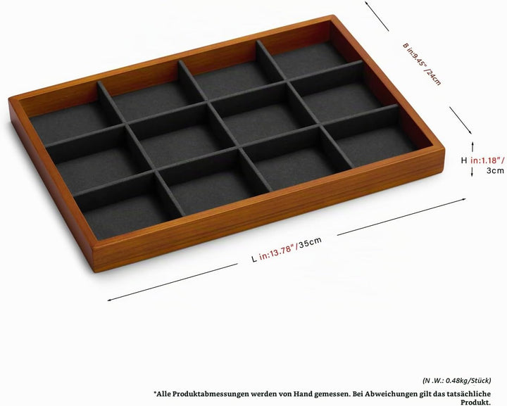 Oirlv Massivholz 12 Gitter Schmucktabletts Stapelbar Schmuckschublade Armband/Uhren Vitrine Display