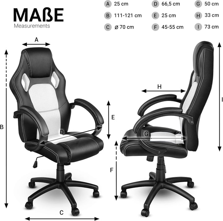 TRESKO Racing Chefsessel Bürostuhl Drehstuhl 14 Farbvarianten, gepolsterte Armlehnen, Wippmechanik,