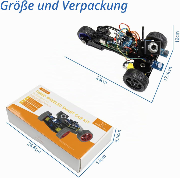 FREENOVE Three-Wheeled Smart Car Kit for Raspberry Pi 5 4 B 3 B+ B A+, Robot Project, App Control, L