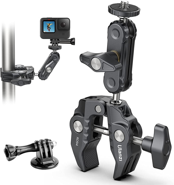 ULANZI R094 Klemmstativ Kamera, Magic Arm mit Super Clamp Crab und 360° Doppelkugelkopf mit 1/4" &amp; 3