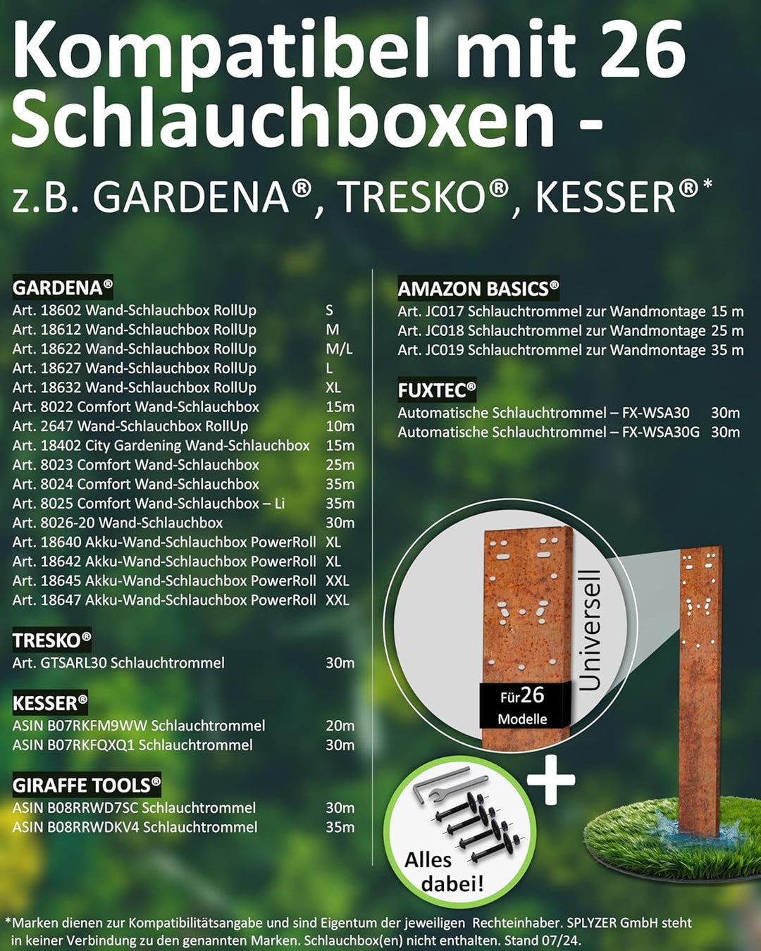 Schlauchbox Halterung zur Bodenmontage – Kompatibel mit GARDENA® Schlauchboxen & Gartenschlauch Trom