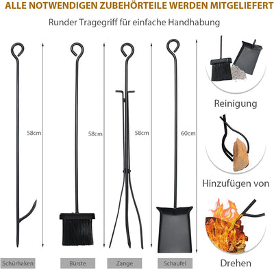 COSTWAY Kaminholzregal mit 4 tlg. Kaminbesteck Set, Brennholzregal Metall Kaminholzständer Kaminzube