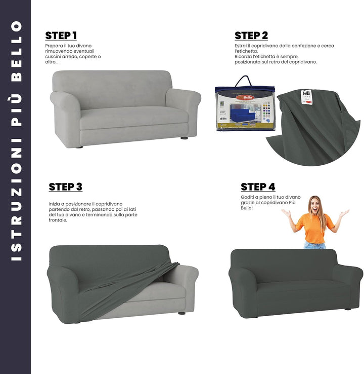 Italian Bed Linen Sofa-Schonbezug “Più Bello”, Dunkelgrau, 4 PLÄTZE 4 PLÄTZE Dunkelgrau, 4 PLÄTZE Du