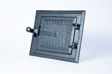 Gusseiserne Ofentür mit Riegel - 25,2 x 21,5 cm – Brotofentür - Pizzaofentür - Steinofentür - Kamino