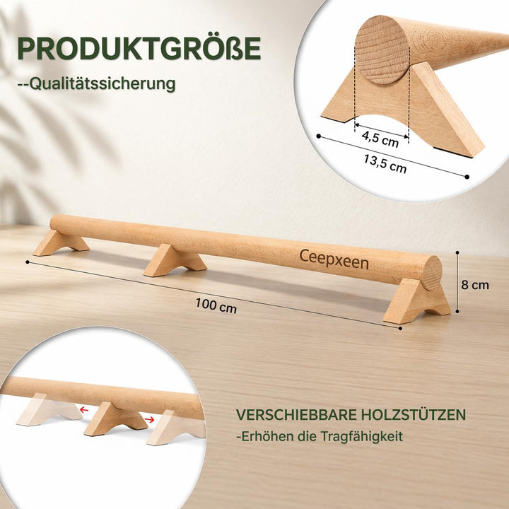 Balancierbalken Holz 100cm – Schwebebalken (3 Füsse, 200kg) – Gleichgewichtstrainer für Fusstraining