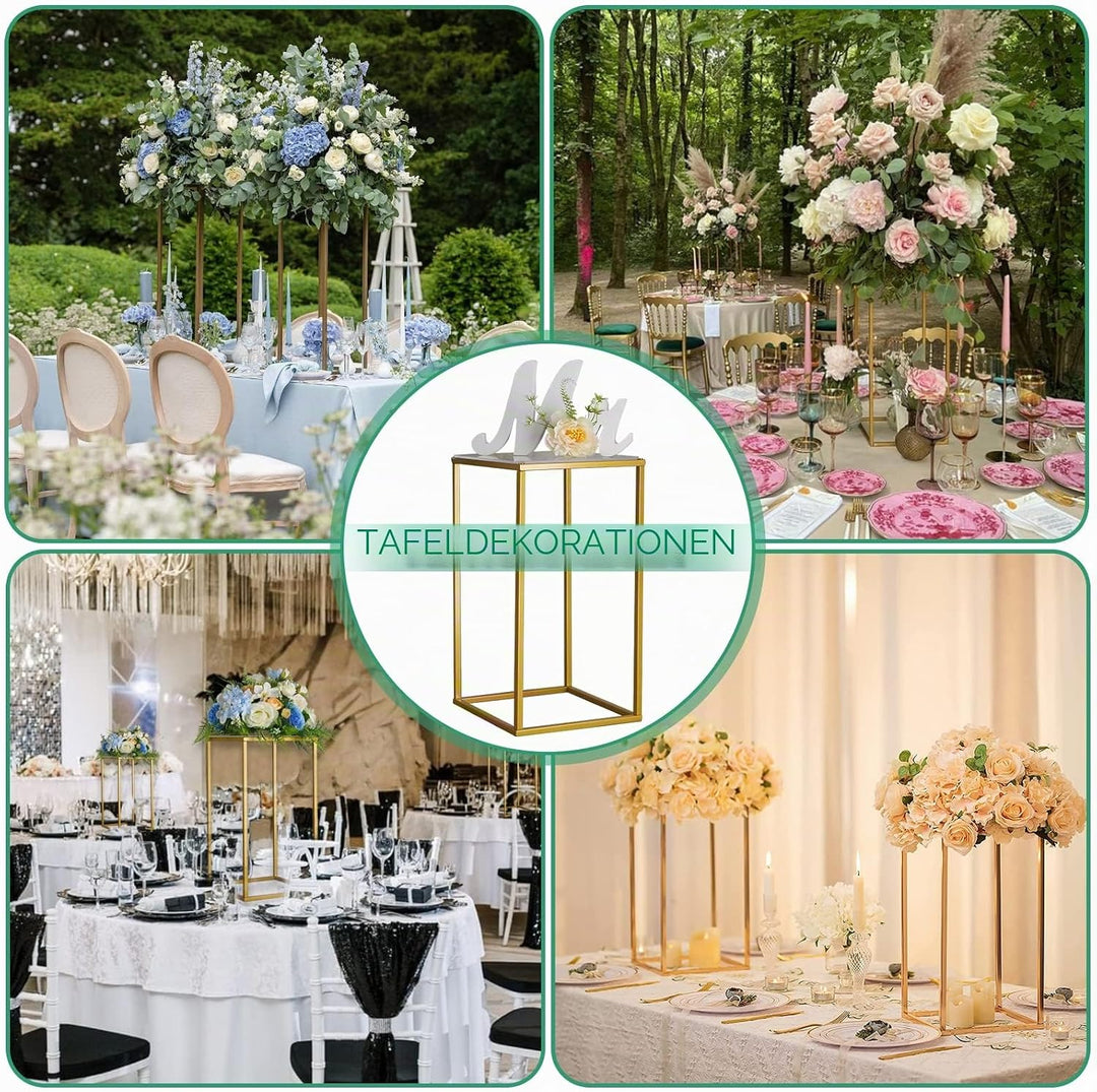 YALLOVE 2 Pcs 40cm Metall Blumenständer, Gold Mittelstücke Vasen Stand mit klaren Acrylplatten, geom