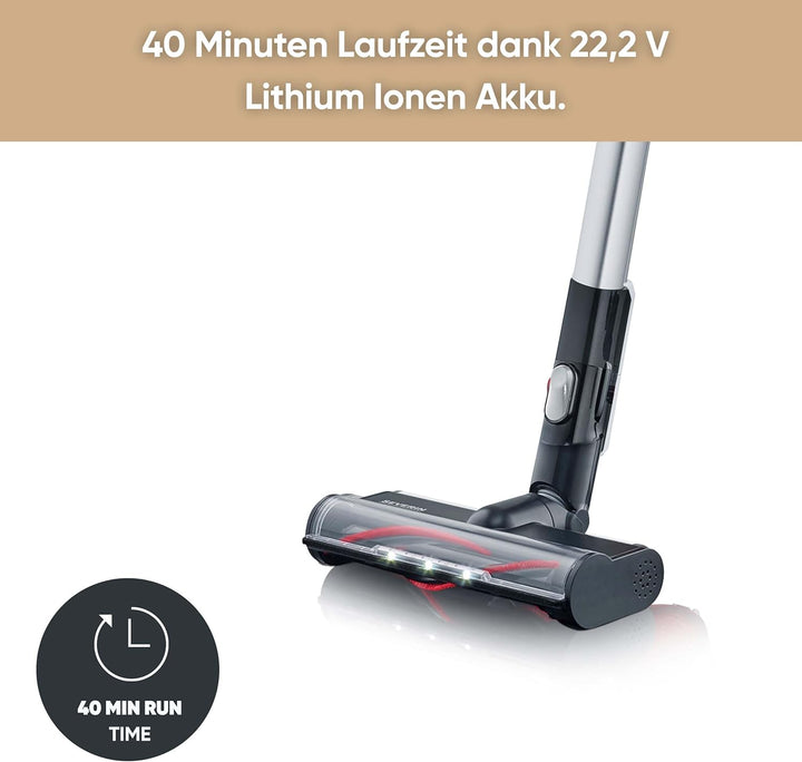 SEVERIN 2-in-1 Stiel- und Handstaubsauger, Akku Staubsauger mit bis zu 40 Min. Laufzeit, kabelloser
