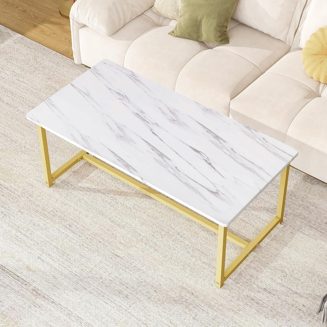 Modern Rechteckiger Couchtisch, Wohnzimmertisch mit Metall Gestell, Industrie-Design, Einfache Aufba