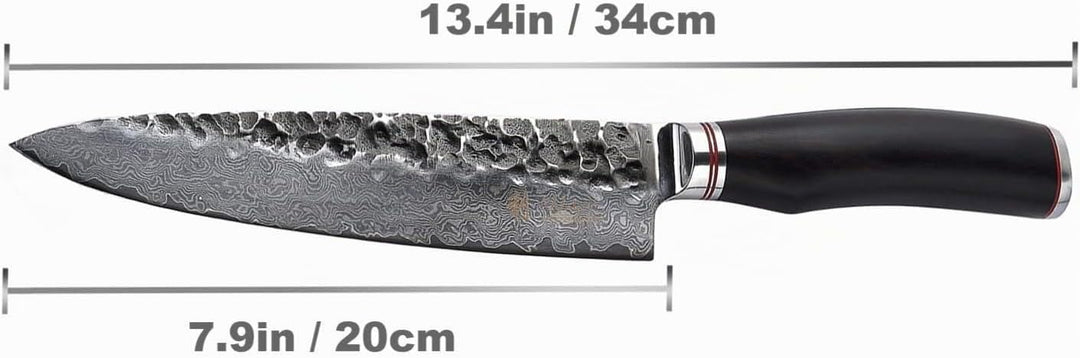 Wakoli EBO Kochmesser mit 20 cm Klinge aus 67 Lagen Damaststahl mit VG10 Kern, Hammerschlag, Eichenh